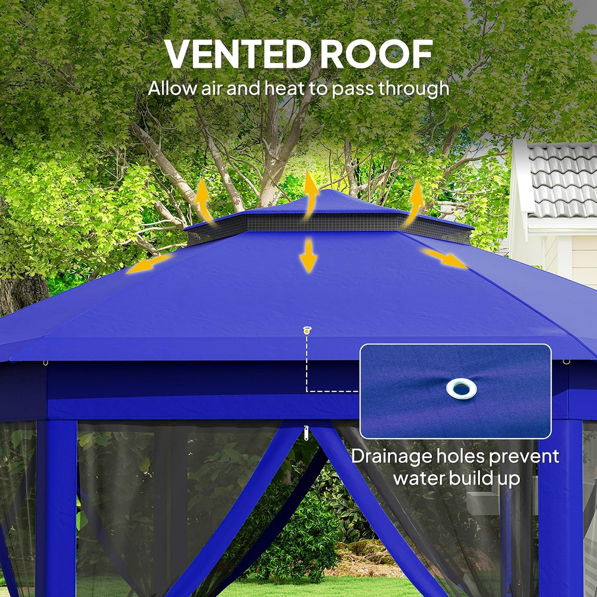 Outsunny 13' x 13' Pop Up Gazebo, Hexagonal Event Tent, Dark Blue and Black