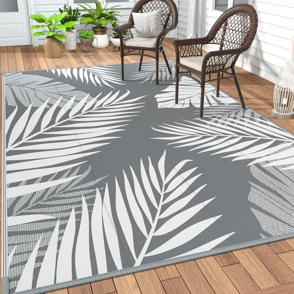 GENIMO Outdoor Rug, Waterproof Plastic Rugs for Patio, 6'x9' Grey White