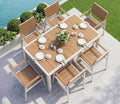 Vexwalx 7-Piece Outdoor Dining Set, Aluminum Dining Table Set for 6, Patio Table and Chairs Set with Umbrella Hole, All Weather HDPS Outdoor Table and Chairs for 6 (White-Teak)