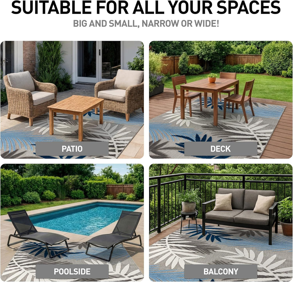 Rugshop Palm Indoor/Outdoor Non-Shedding Deck Patio Area Rug Blue 5' x 7'