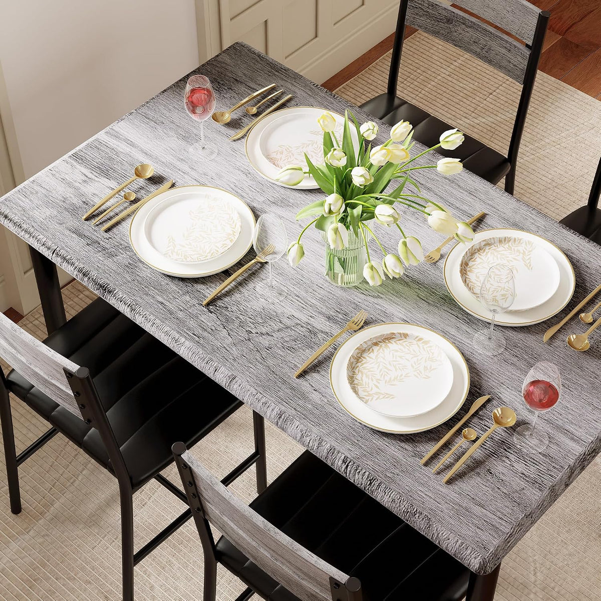 IRONCK Dining Table Set for 4, Grey