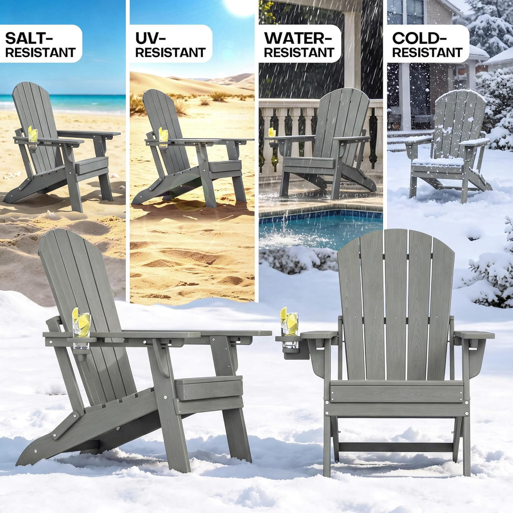 Plawdlik Folding Adirondack Chair Adjustable 3-Position Backrest, Gray