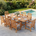 PHI VILLA 9pc Outdoor Dining Set, Expandable Wood Table w/Umbrella Hole