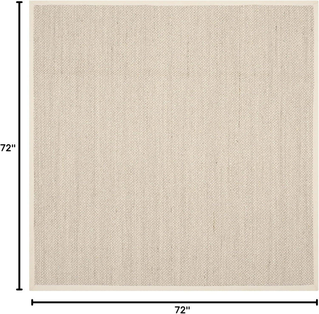 SAFAVIEH Area Rug 6' Square - Natural Fiber Collection - Marble & Beige, Sisal, Woven Design with Border (NF143C)