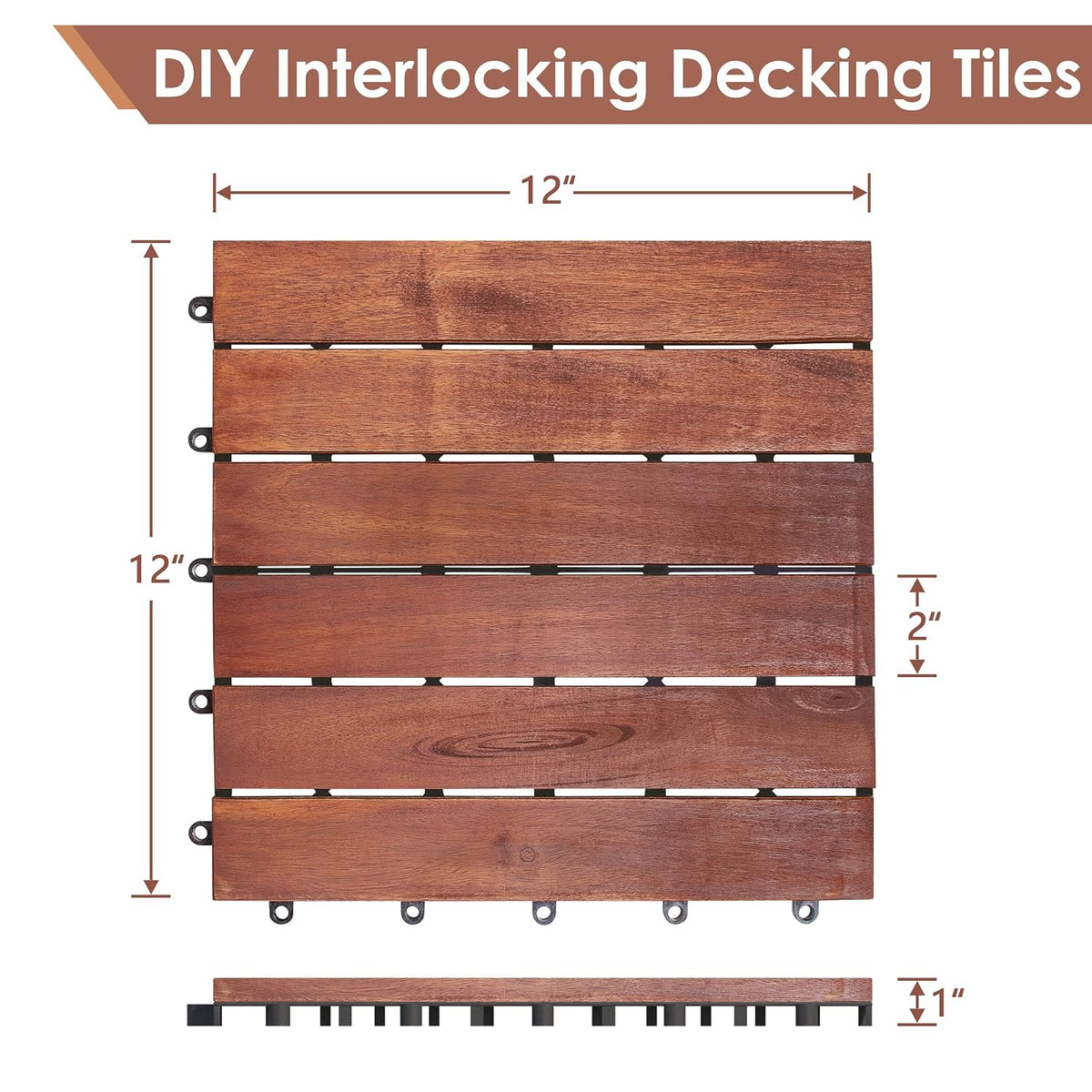 PrimeZone 27 PCS Solid Acacia Wood Interlocking Patio Deck Tiles Outdoor