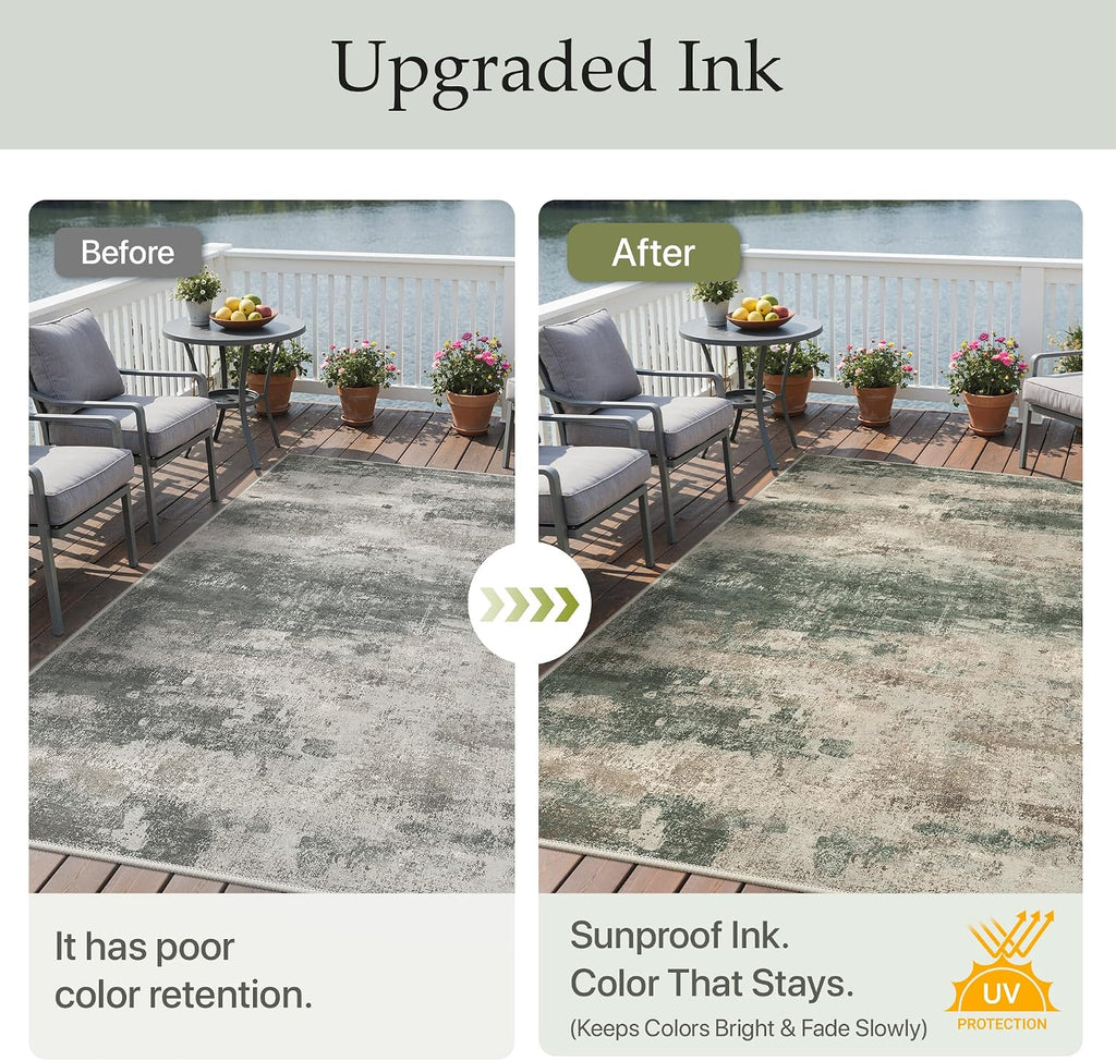 GENIMO 5x8 Outdoor Rug, Washable for Patio and Deck, Beige Green