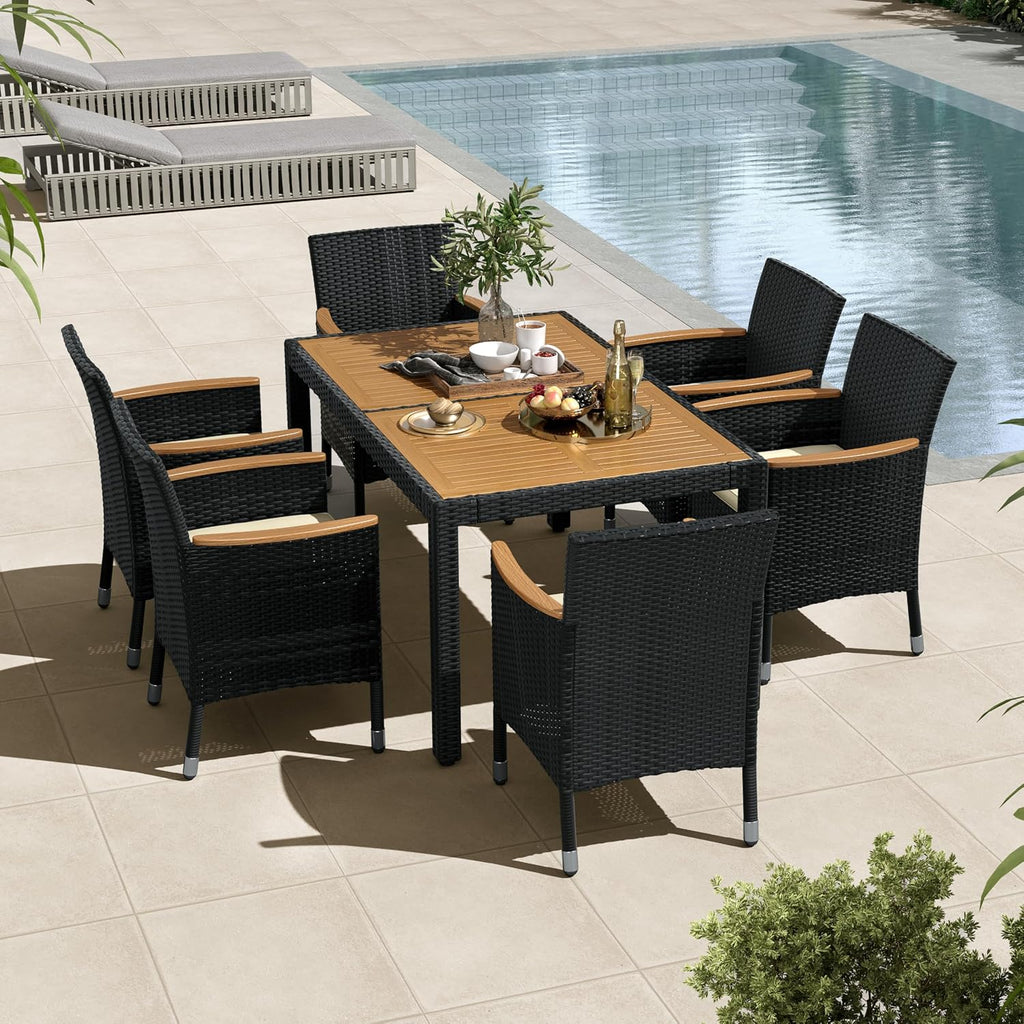 Yaheetech 7 Piece Patio Furniture Set, Outdoor Dining Acacia Wood Table Top