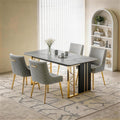 Upholstered Modern Grey Velvet Dining Chairs Set of 6 with Gold Metal Legs