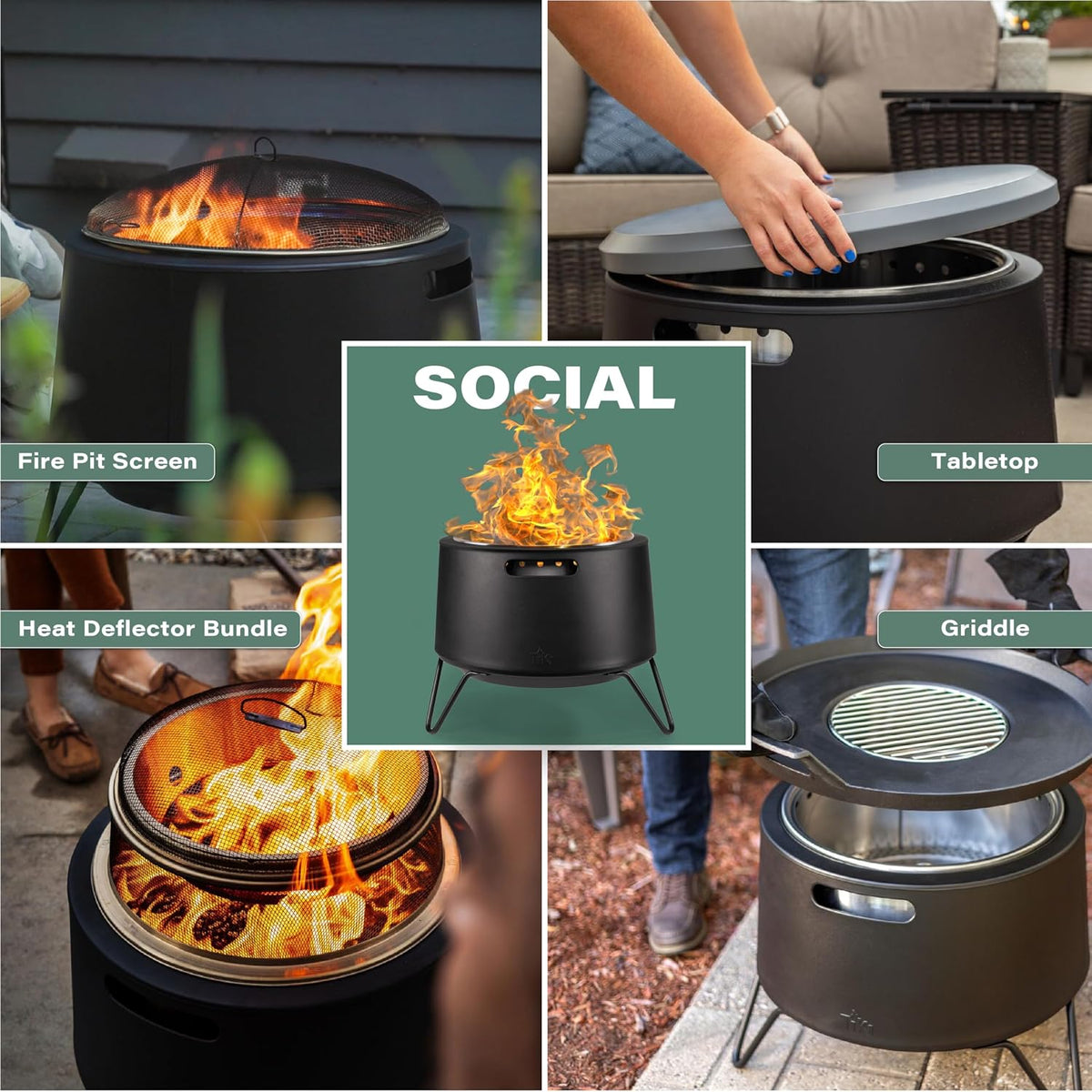 TIKI Social Smokeless Fire Pit, 20 in Wood Burning Fire Pit with Cover