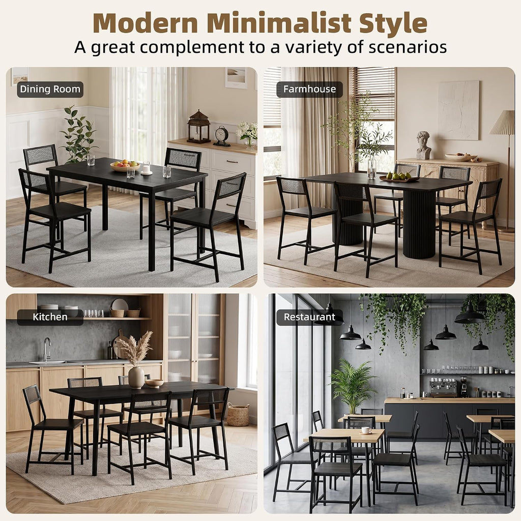 DHZ Dining Chairs Set of 4, Industrial Metal Mesh Dining Room Chairs with Breathable Grid Backrest & Sturdy Steel Frame, Modern Black Kitchen Chairs for Dining Table, Living Room, Apartment (Black)