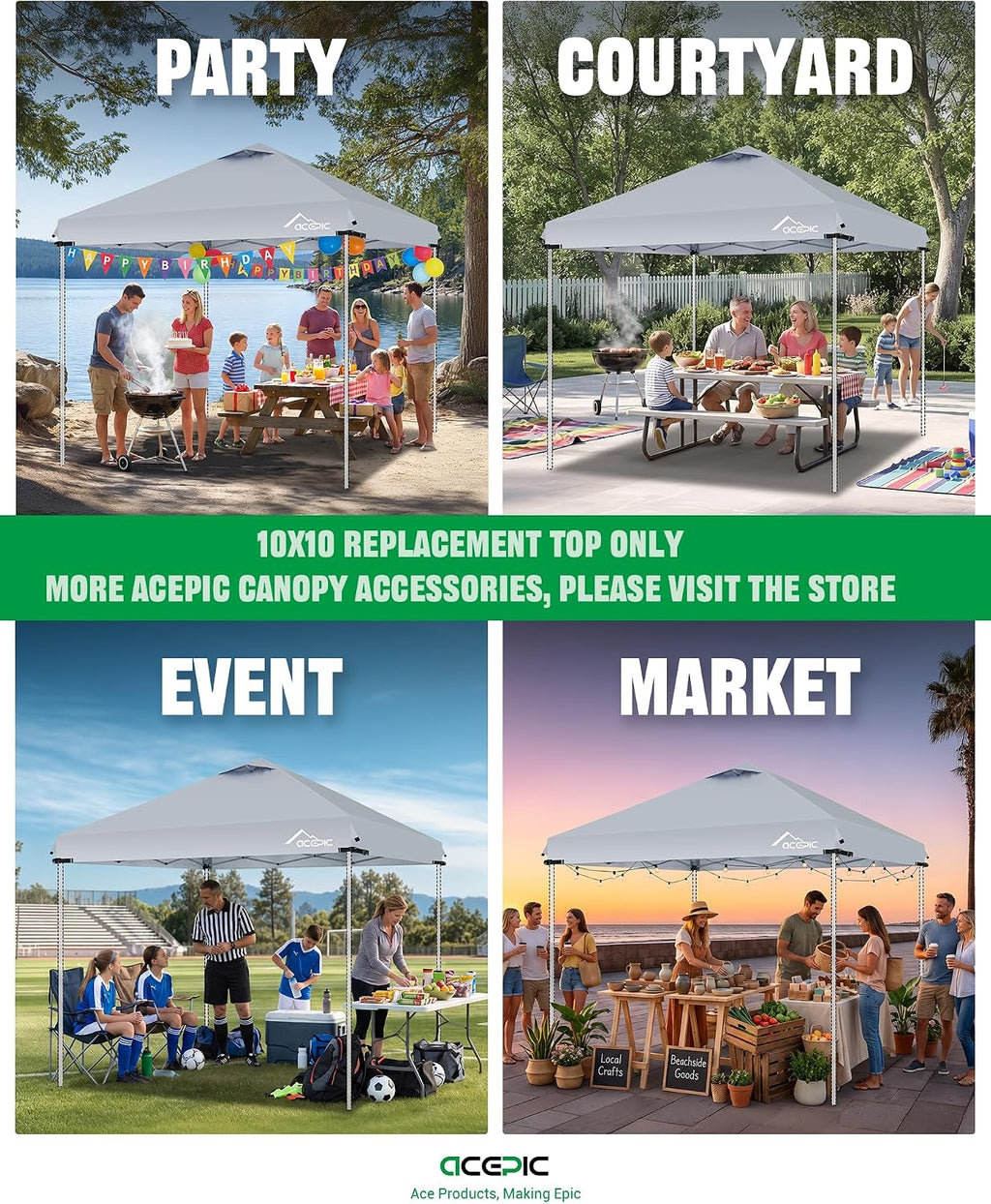 acepic upgraded 10x10 canopy replacement top with air, front angle view