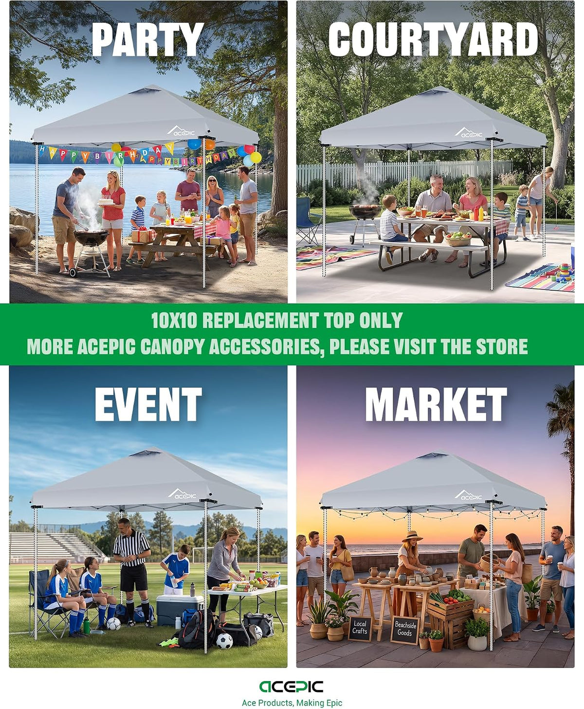 acepic upgraded 10x10 canopy replacement top with air, front angle view