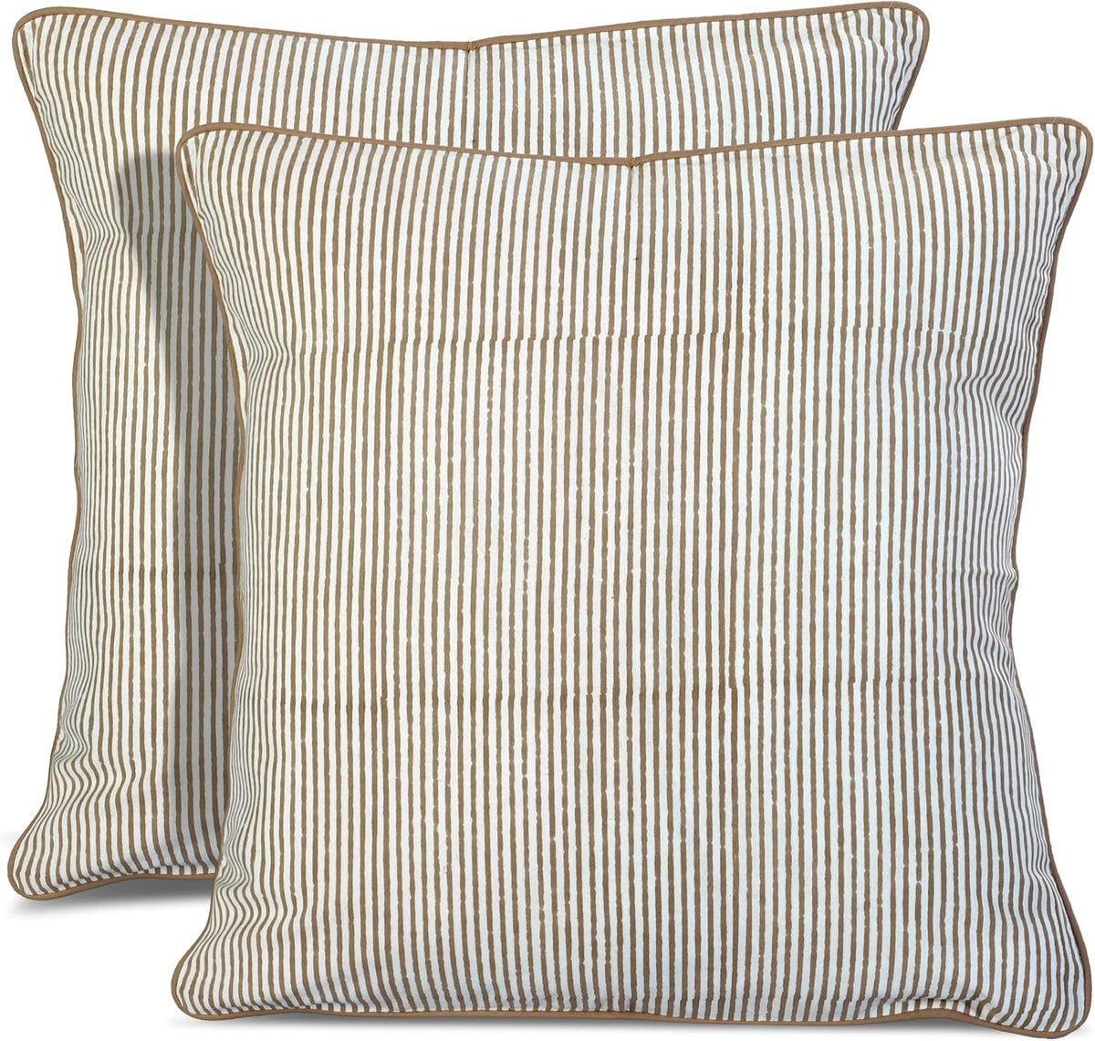 Ridhi Oatmeal Brown Stripe Hand Block Print Pillow Covers 18x18 Set of 2