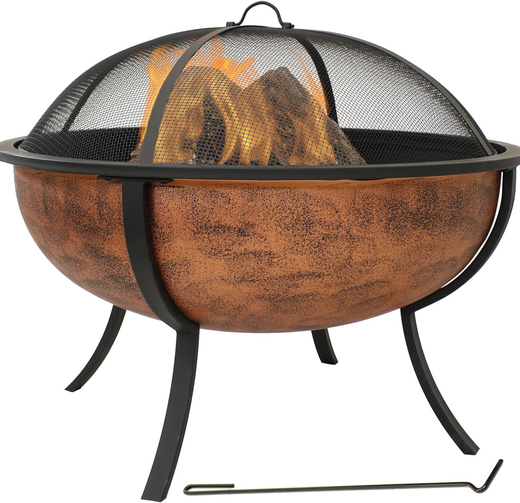 Sunnydaze Round Steel Outdoor Wood-Burning Fire Pit, 32", Copper