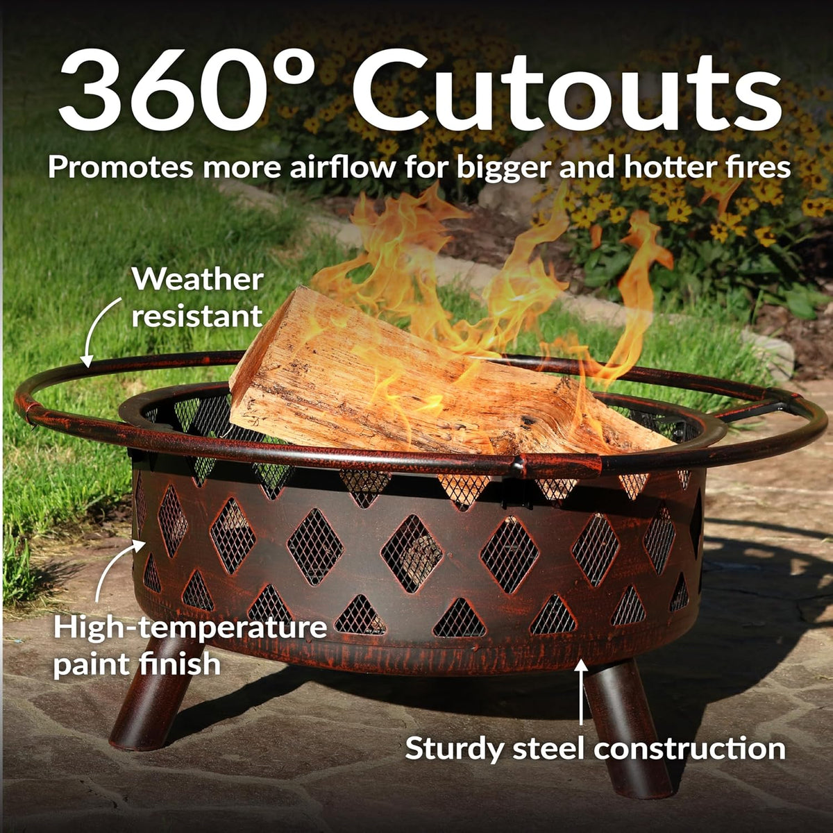 Sunnydaze Crossweave 30" Small Outdoor Fire Pit, Wood Burning, Round
