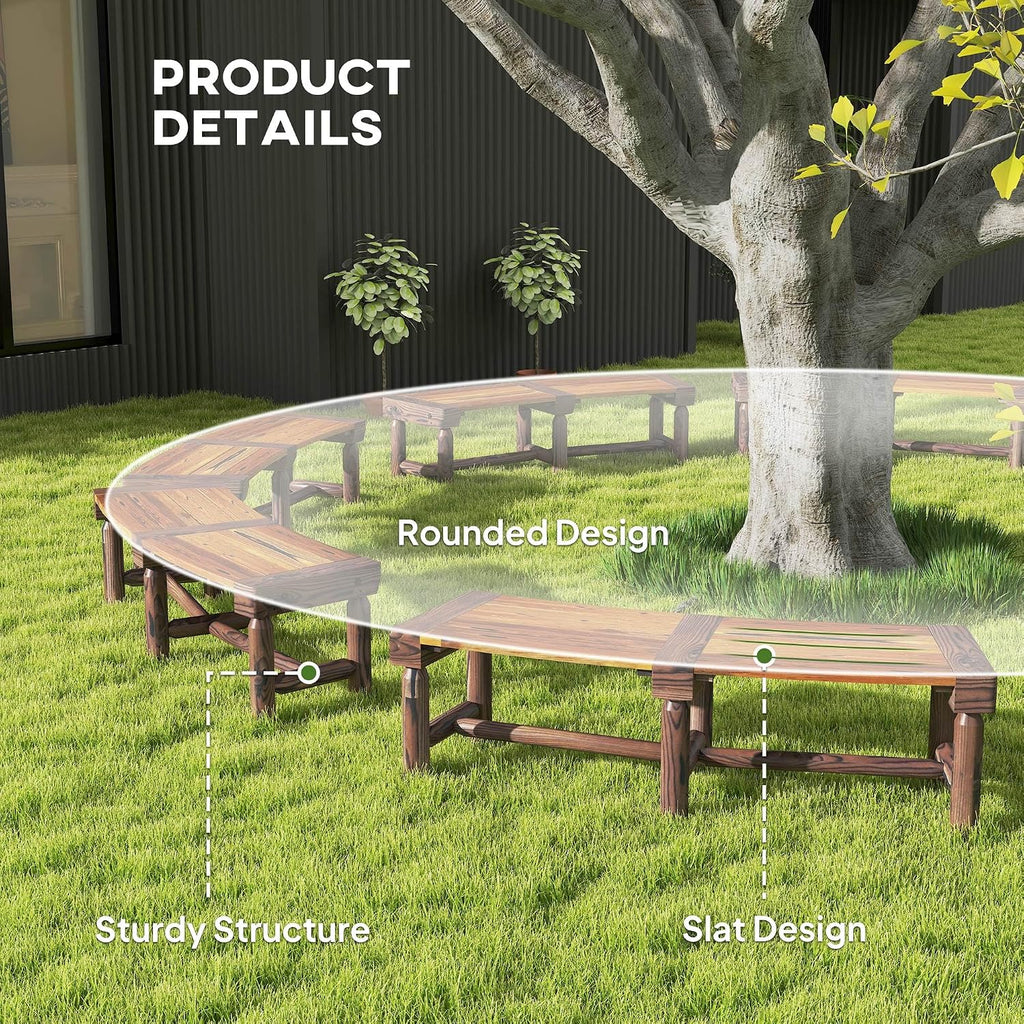 Outsunny Wooden Garden Bench Semicircular Round Outdoor Tree Bench Brown