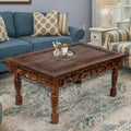 Farmhouse Coffee Table, Jali Carving, 36x24x18 in, Burnt