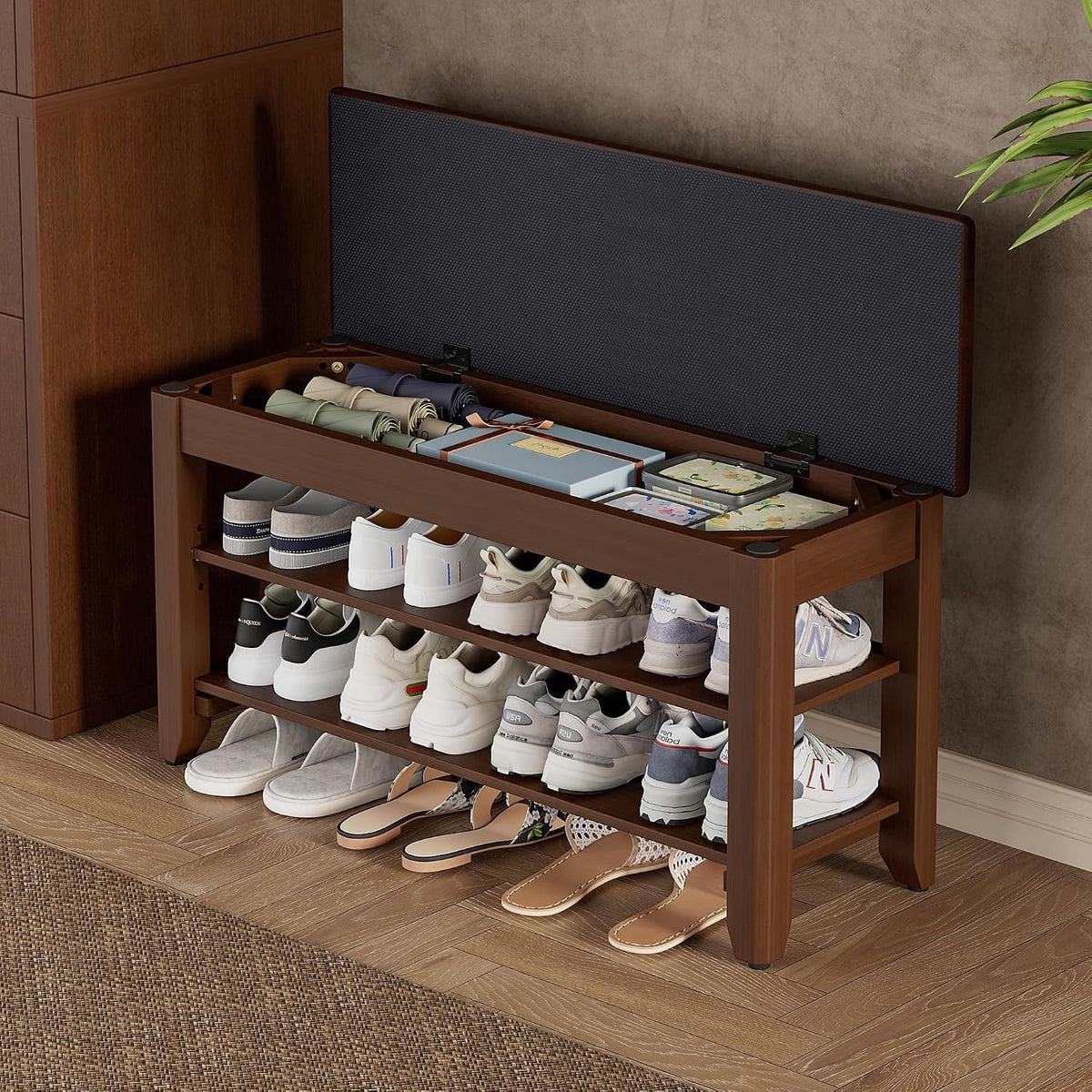 Homleke 31.5" Wide Solid Wood Shoe Rack Bench with Flip-Top Storage