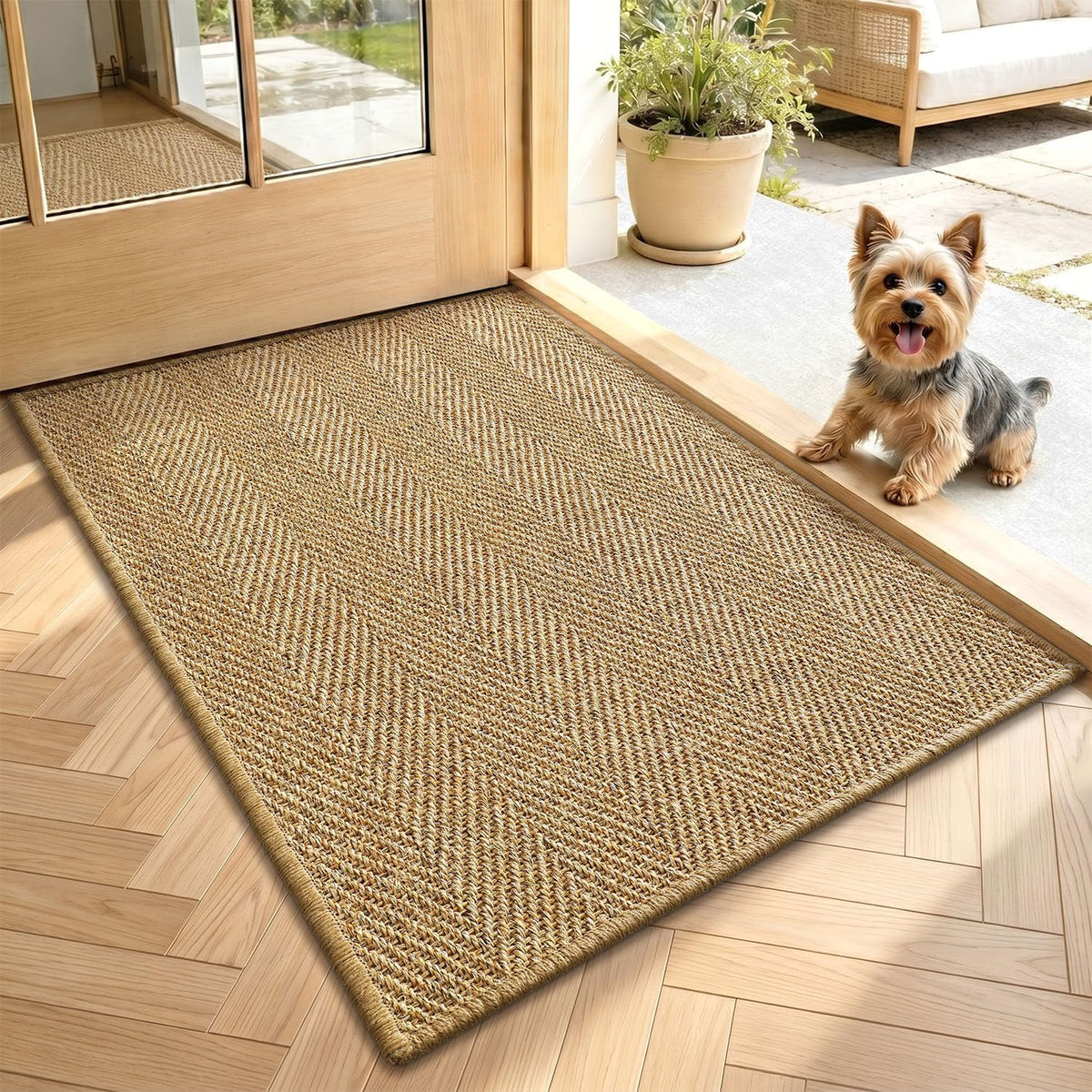 LUMI Indoor Door Mat 20"x32", Non-Slip Handwoven Sisal Rug, Herringbone
