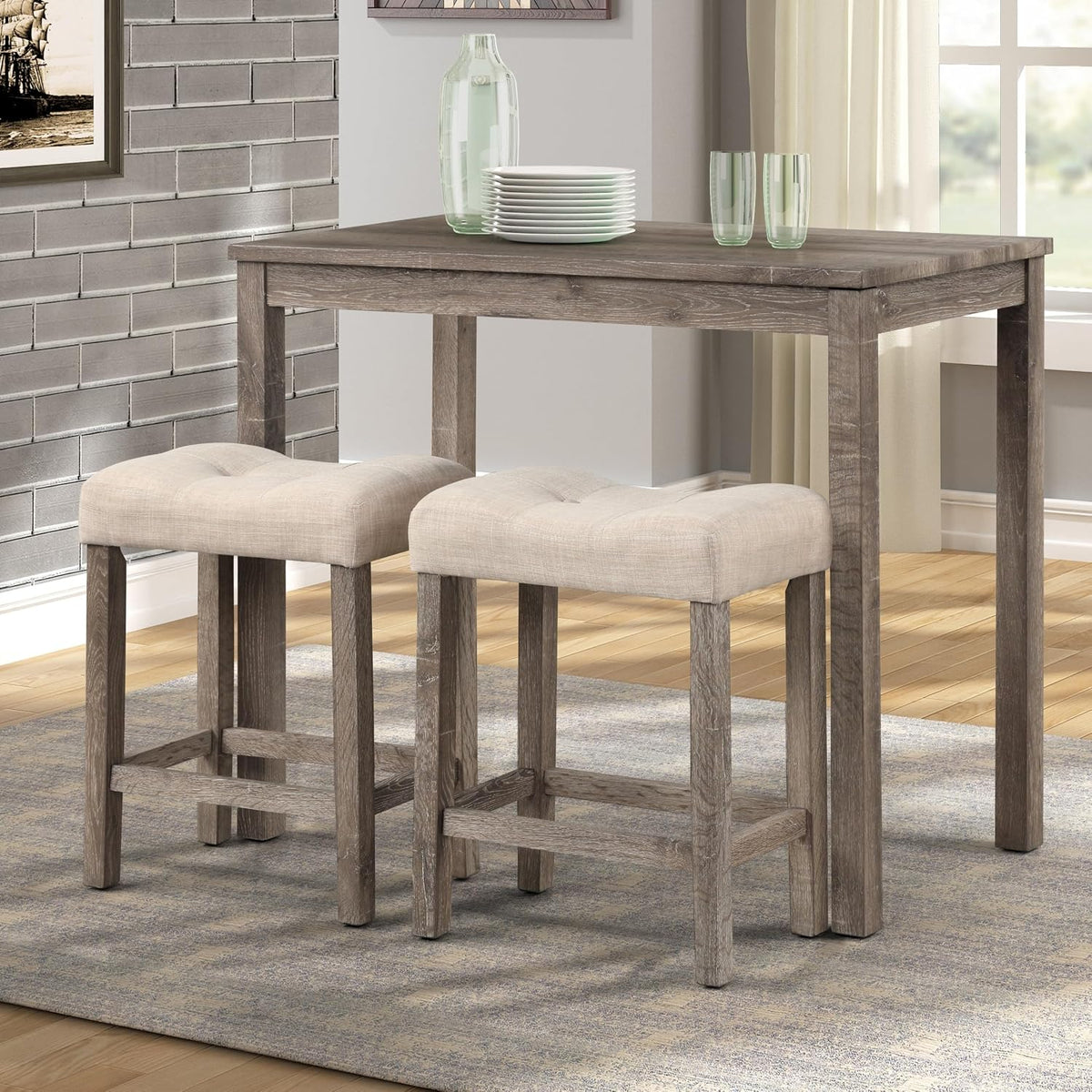 Roundhill Furniture Sora Button Tufted Counter Height Saddle Stools, Set of 2, Taupe