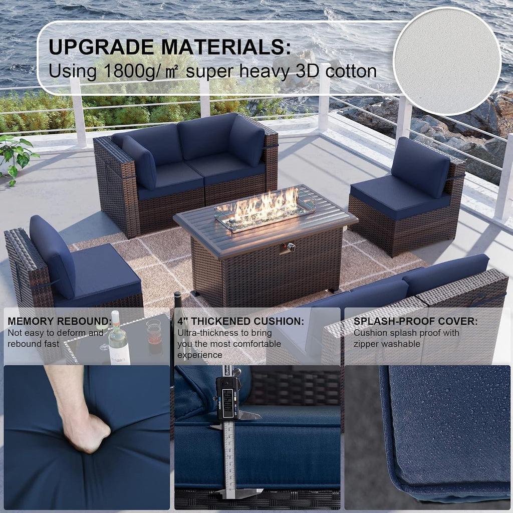 Kullavik 8 Piece Wicker Patio Furniture Set with Fire Pit Table