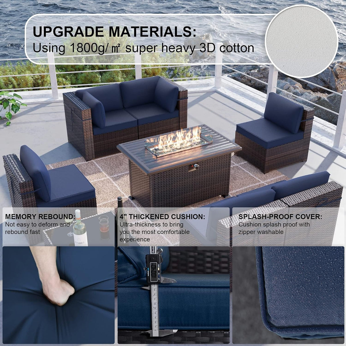 Kullavik 8 Piece Wicker Patio Furniture Set with Fire Pit Table