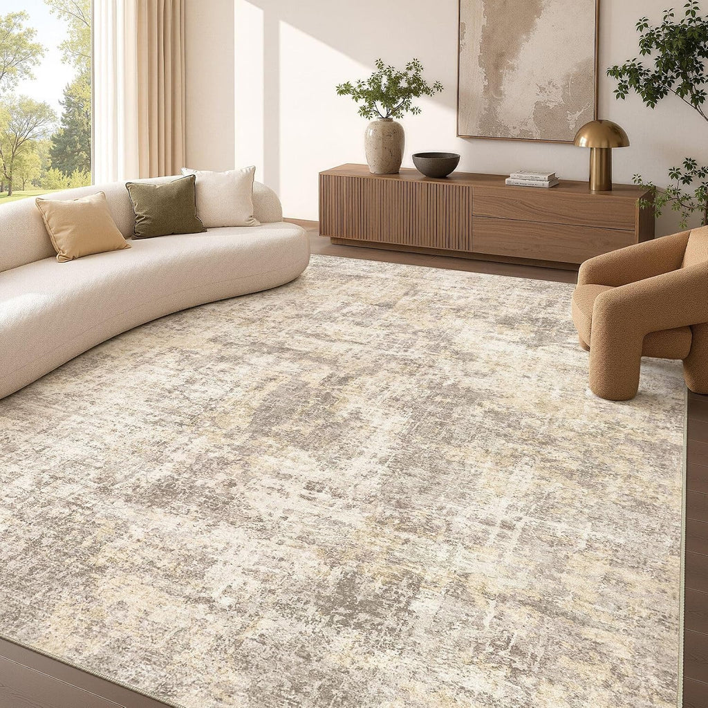 cotiled 9x12 Area Rug for Living Room: Washable Soft Abstract Rugs Beige