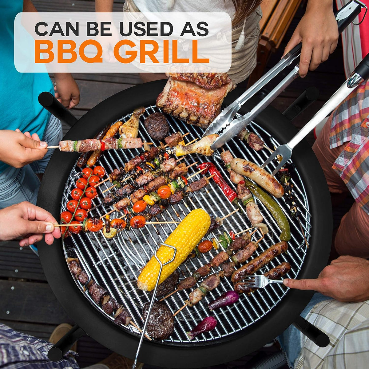 SereneLife Outdoor Wood Fire Pit - 26" Steel BBQ Grill with Mesh Spark Screen, Log Grate, Fire Poker & Cover for Camping, Picnic, Bonfire - Durable, Easy to Assemble, 2 in 1
