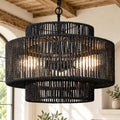 Bagood 18" 3-Light Boho Black Rattan Chandeliers for Dining Room
