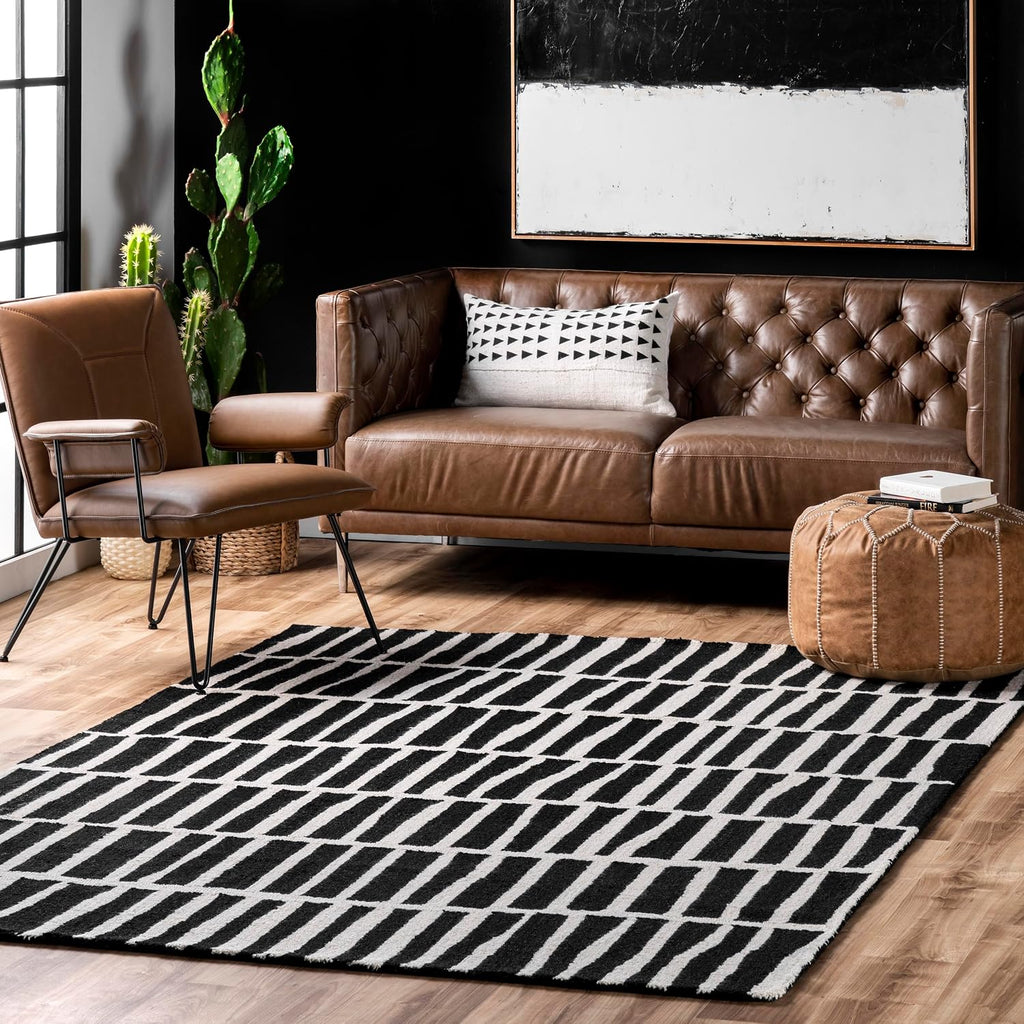 nuLOOM Lemuel Black Geometric Hand Tufted Wool Area Rug, 10' x 13'