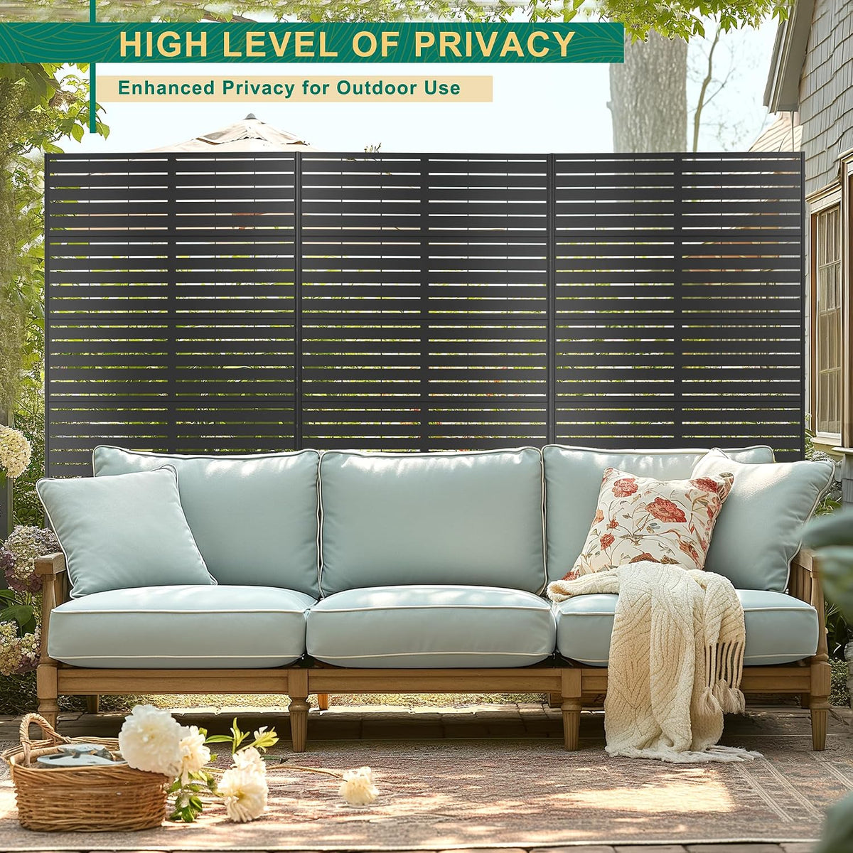 72" H44" W Metal Outdoor Privacy Screen - Freestanding, 5 Panels