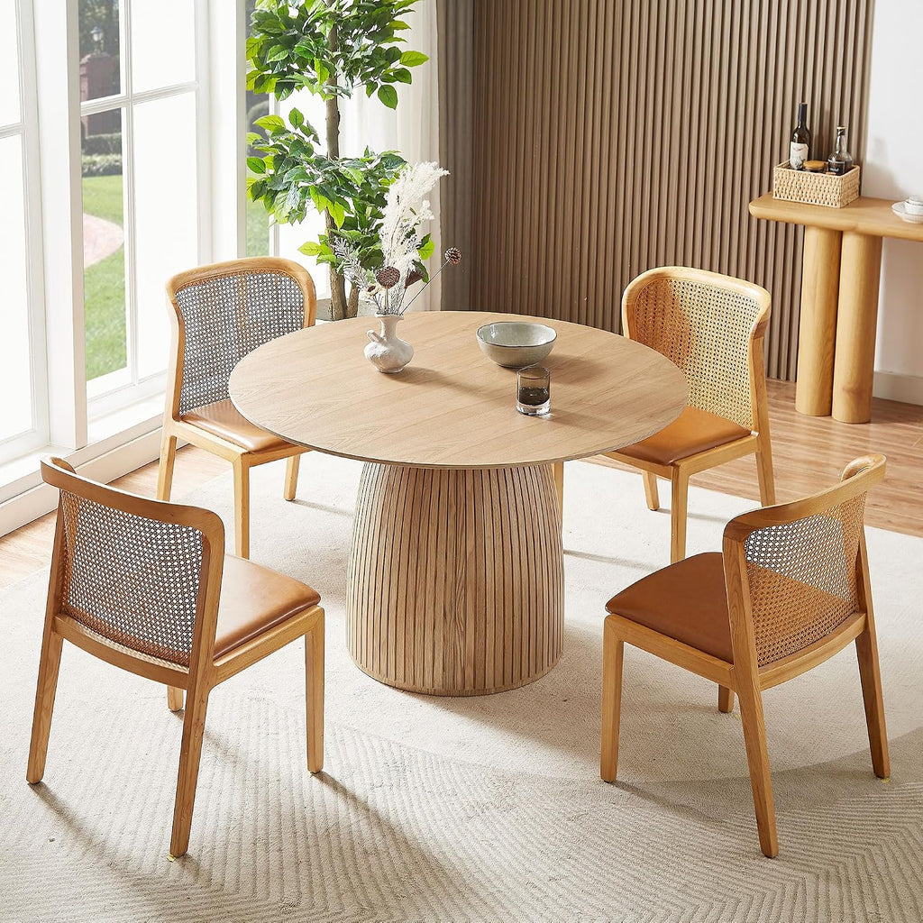 LUMISOL Round Dining Table for 4-6 People, Modern Kitchen Table with Fluted Design, Wood Dinner Tables for Kitchen, Dining Room, Living Room, No Included Chairs, Oak