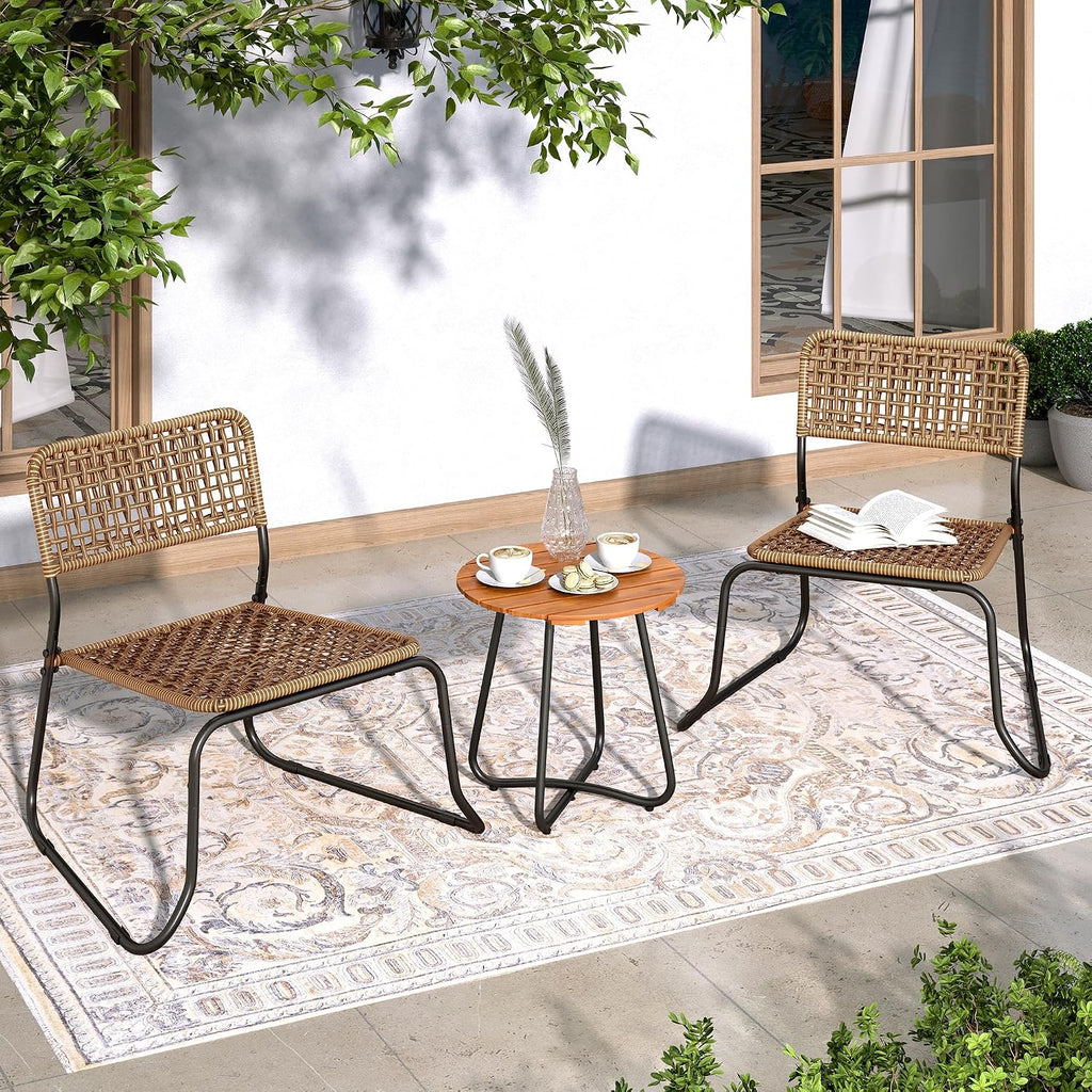 Sophia & William 3-Piece Bistro Set - Stackable Rattan Chairs & Table
