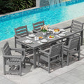 SERWALL 7 Pcs Outdoor Dining Set, 67" HDPE Dining Set for 6, Gray