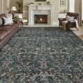 Vintage Botanical Area Rug 9x12: Floral Carpet Non-Slip - Dark Green