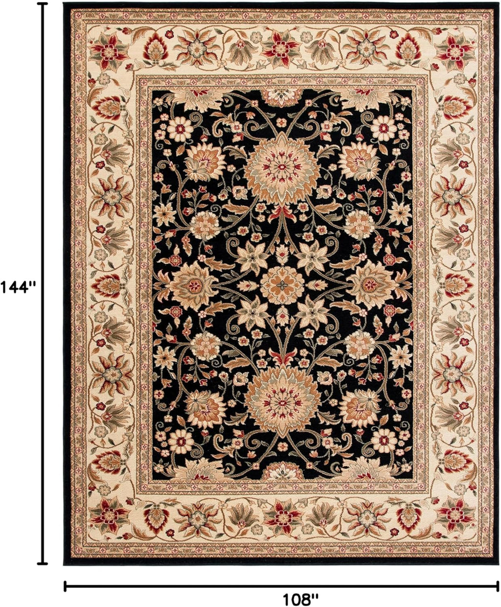 SAFAVIEH Lyndhurst Area Rug 9x12 Large, Black & Ivory LNH212A