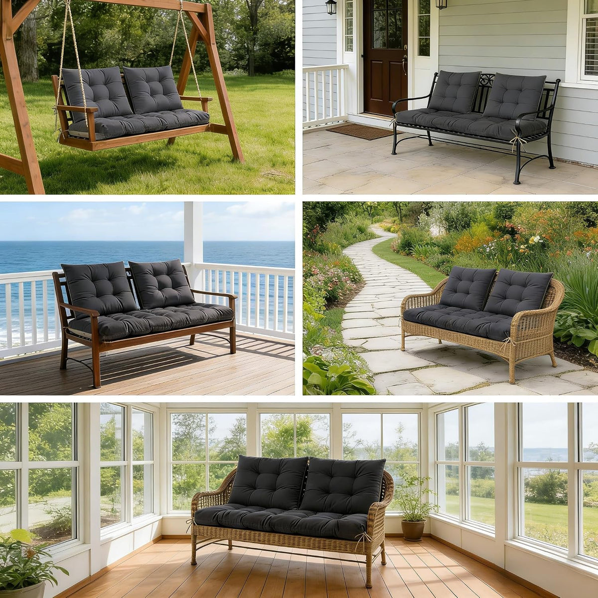 Yddsky 3Pcs Wicker Chair Cushion Sets for Patio Furniture,Grey,47*19*4''