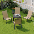 Patio Chairs Set of 4, Outdoor Dining Chairs Stackable for All Weather, Breathable Metal Modern Outside Furniture Chair for Pool Side, Garden, Backyard Deck, Brown