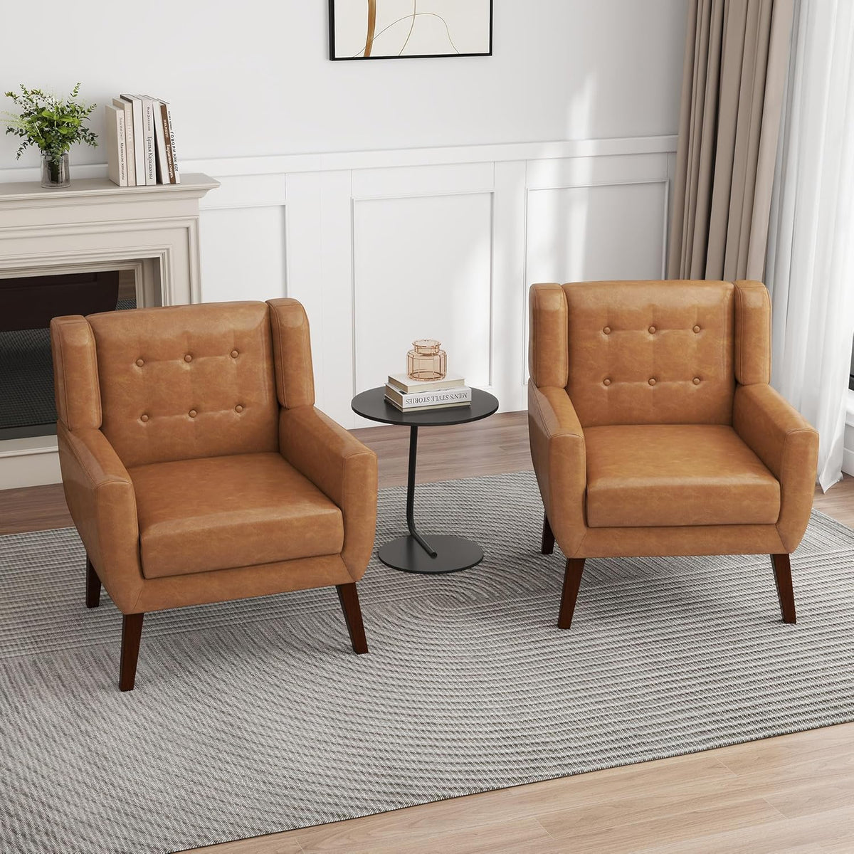 PU Leather Accent Chairs Set of 2, Upholstered Armchair, Brown