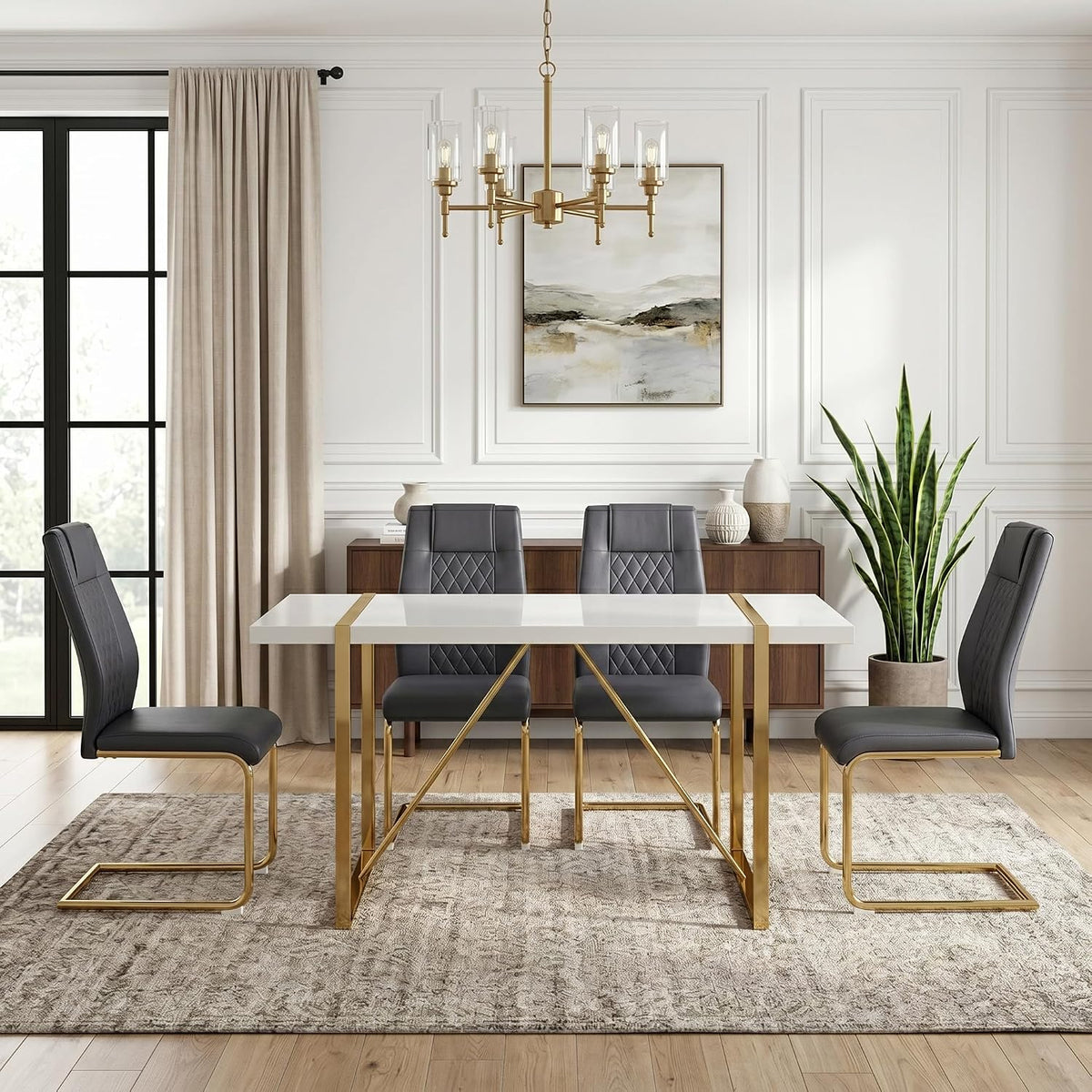 gopop Dining Table Set for 4, Kitchen Table Chairs Set of 4, 5-Piece