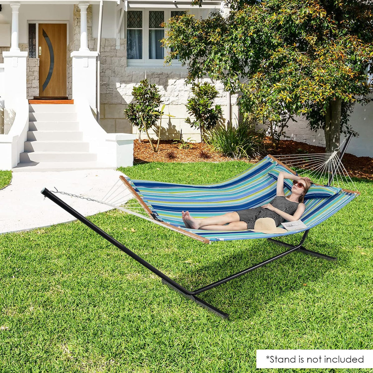 Tangkula 10.5FT Heavy Duty Double Hammock w/Detachable Pillow (Blue+Green)