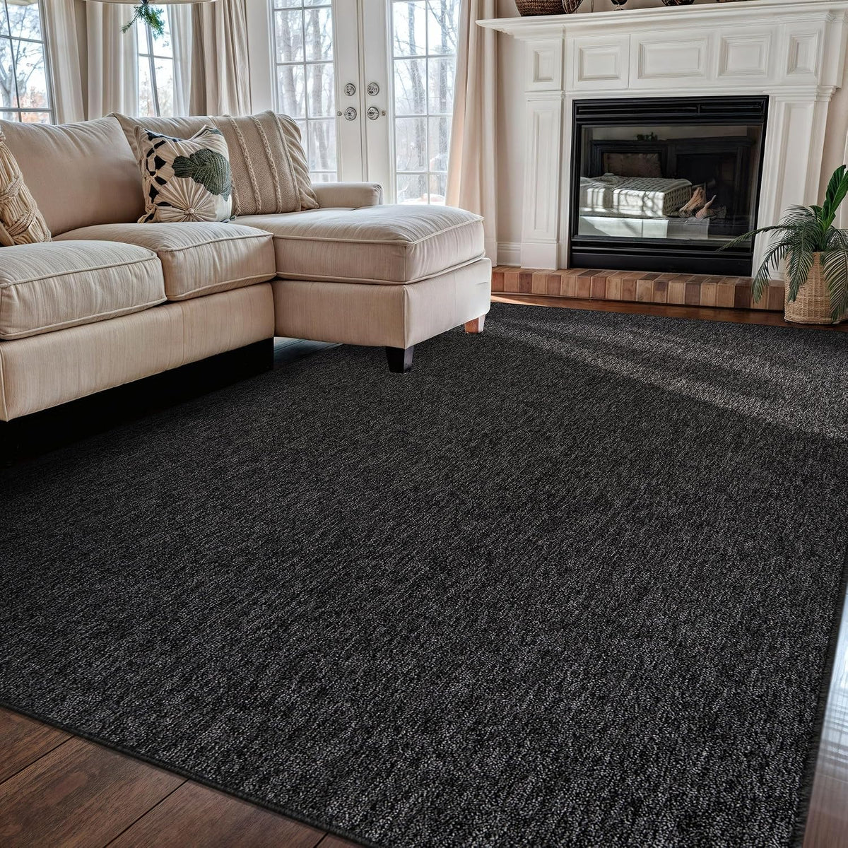 Rugshop Modern Textured Power Loomed Area Rug Non-Slip Dark Gray 5' x 7'