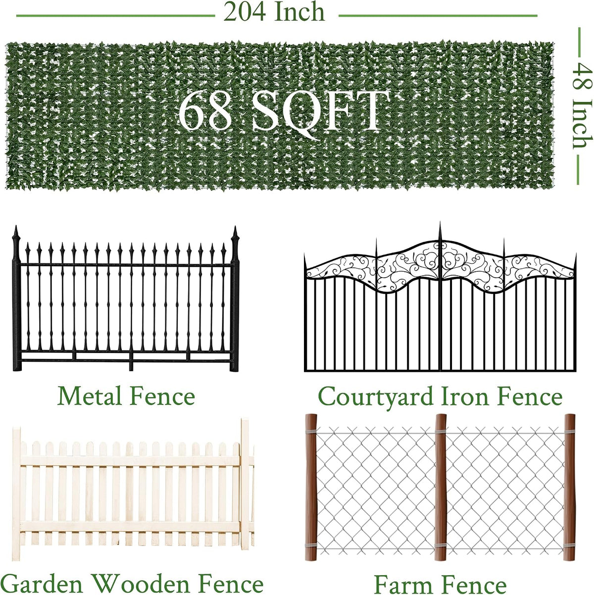 Artificial Ivy Plants Privacy Fence Screen: 48" x 204" (68 Sqft)
