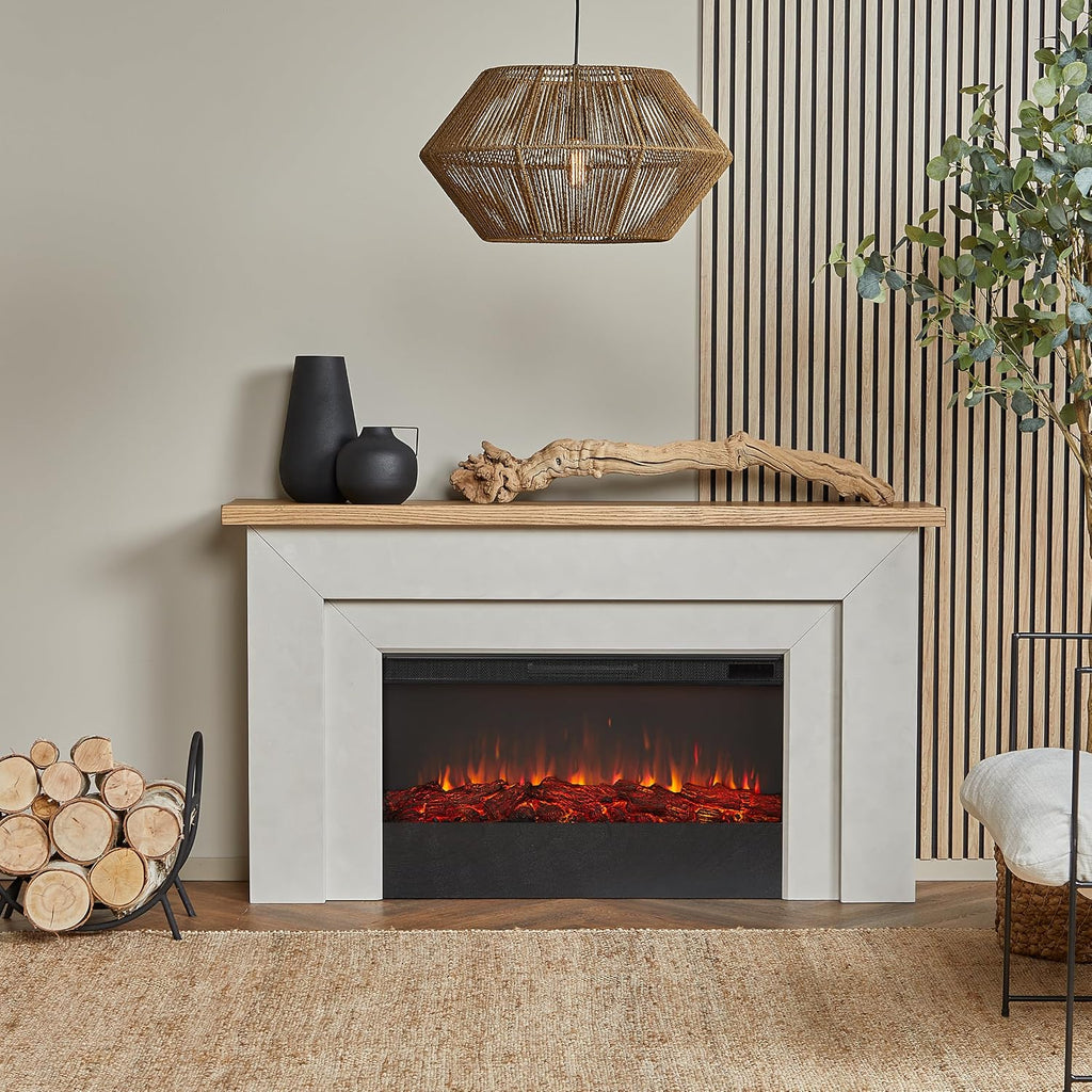 Real Flame Malie 68" Landscape Electric Fireplace with Mantel for Living Room or Bedroom, Replaceable Fireplace Insert Heater, Realistic Log and Flame Effect, Remote Control, Timer
