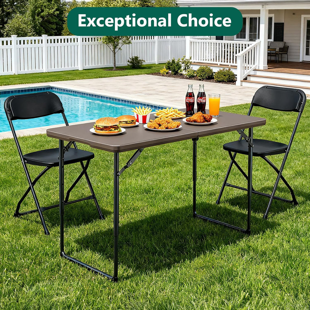 Folding Table 4FT Heavy Duty Plastic Table with Handle, Foldable&Portable, Fold-in-Half Utility Tables for Outdoor, Dining, Wedding, Events, Indoor, Picnic, Camping, Party, Khaki