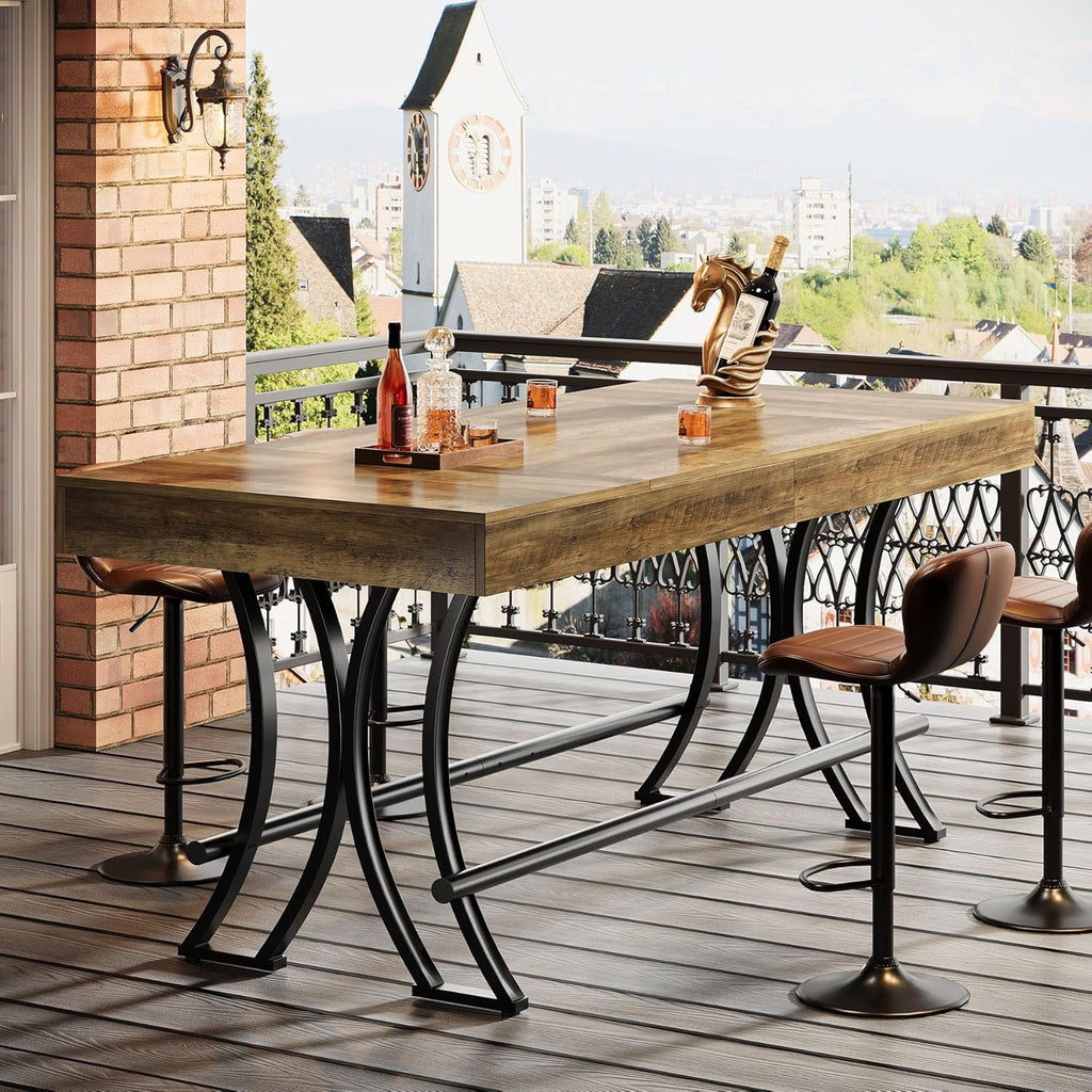 tribesigns 63" counter height bar table with metal, side view