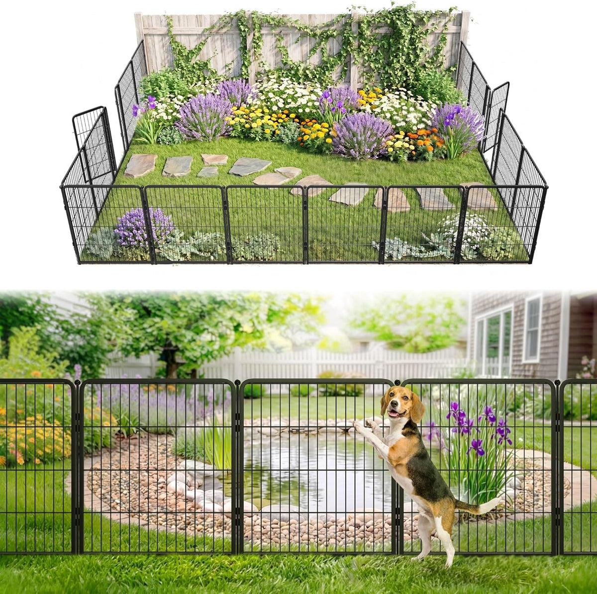 FXW No Dig Garden Fence, Outdoor for Yard, 32in(H) x 36.4ft(L), 16 Panels