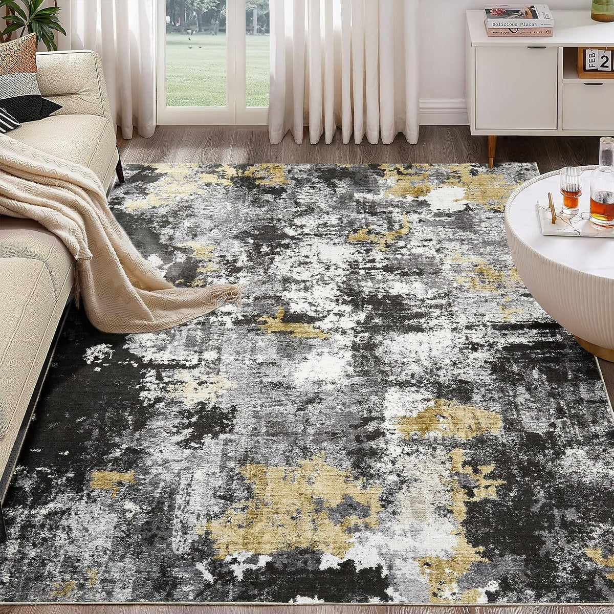 Washable 9x12 Area Rugs for Living Room: Abstract Modern Home Decor Rug