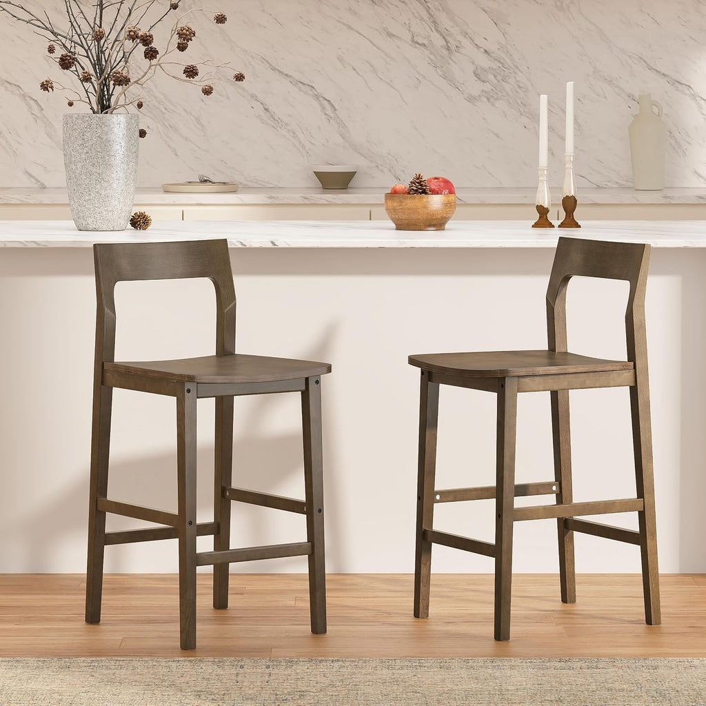EYYTHUNG Basics Bar Stools Set of 4, Farmhouse 25” Counter Height Stools with Solid Wood Legs & Back, Mid Century Modern Barstools for Kitchen Island, Dining Room, Brown