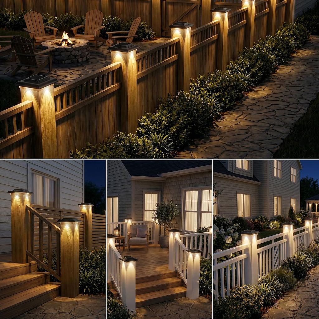 T-SUN 4x4 Solar Post Cap Lights, 12 Pack Warm White for Post with Stairs